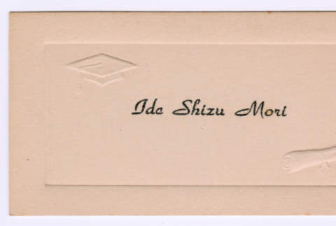 Ida Shizu Mori's graduation name card (ddr-densho-550-99)