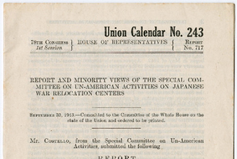 Report and minority views of the Special Committee on Un-American Activities on Japanese War Relocation Centers (ddr-densho-381-55)