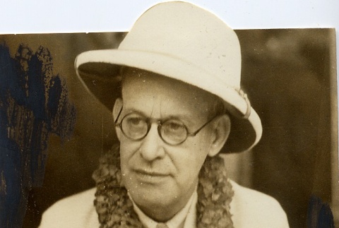 J. Walter Doyle wearing leis (ddr-njpa-2-249)
