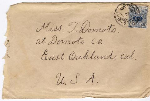 Envelope and letter to T. Domoto (ddr-densho-356-201)