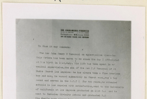 Letter of recommendation for Rev. Yamasaki (ddr-densho-37-1082)