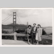 Tomoye, Henri and unknown women standing in front of Golden Gate Bridge (ddr-densho-426-105)