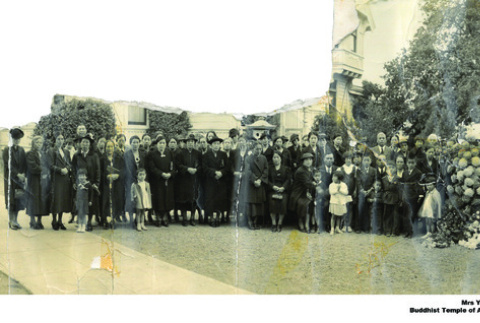 Panorama of funeral for Yugoro Yamamato, with copy listing identified individuals (ddr-ajah-6-1)