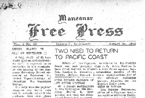 Manzanar Free Press Vol. 6 No. 19 (August 30, 1944) (ddr-densho-125-267)
