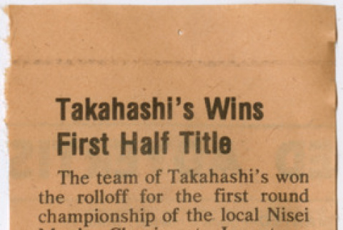 Clipping about Takahashi Bowling team winning (ddr-densho-426-1291)