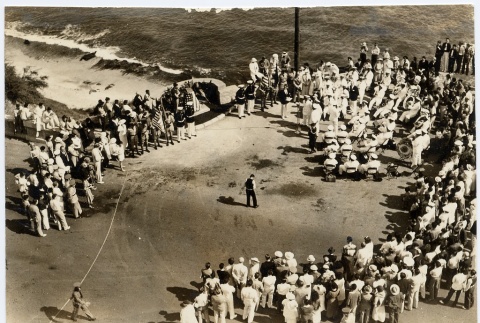 Aerial view of a gathering near the sea (ddr-njpa-1-1350)