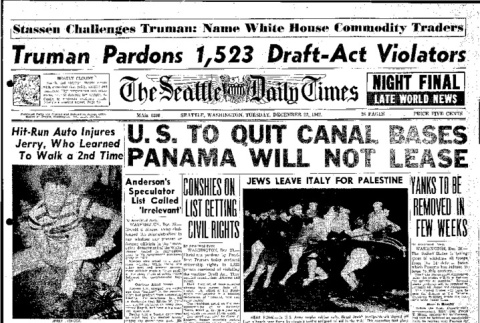 Truman Pardons 1,523 Draft-Act Violators. Conshies on List Getting Civil Rights. (December 23, 1947) (ddr-densho-56-1185)