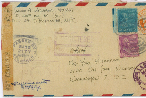 Envelope addressed to Yoriko Kitagawa from Saburo Kitagawa (ddr-densho-539-82)