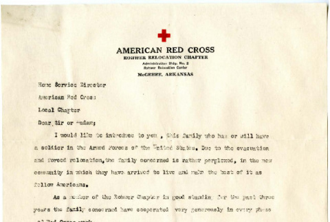 Letter from George J. Fukumoto, Home Service Chairman, American Red Cross, to Home Service Director, American Red Cross, [1945] (ddr-csujad-5-105)