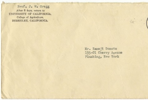 Letter from Professor J.W. Gregg to Kaenji Domoto (ddr-densho-329-543)