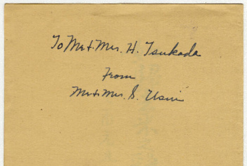 Card to Yuri and Richard Tsukada from Mr. & Mrs. H. Tsukada and Mr. & Mrs. S. Usui (ddr-densho-356-573)