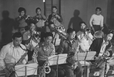 Swing Band practice at Heart Mountain incarceration camp (ddr-csujad-14-51)