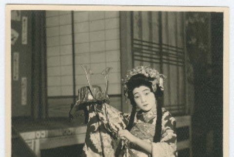 Tamako Tokuda posed in kabuki makeup and costume (ddr-densho-383-443)