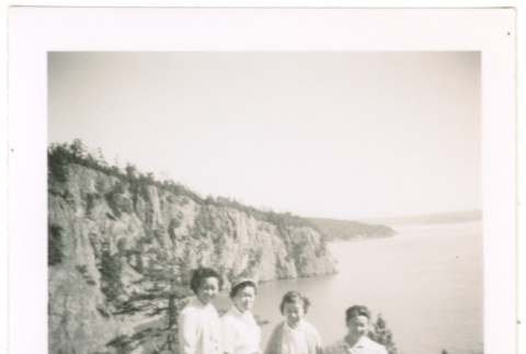 Four women at a cliff side (ddr-densho-430-158)