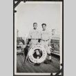 Two men in baseball uniforms on ship (ddr-densho-326-96)