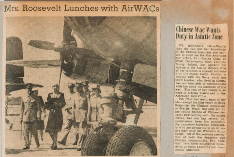 Mrs. Roosevelt lunches with AirWACs; Chinese WAC wants duty in Asiatic zone (ddr-csujad-49-47)
