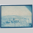 Building site with large wooden structure, men standing on framing (ddr-densho-329-1386)