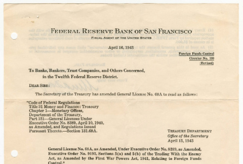 Letter from Federal Reserve Bank of San Francisco (ddr-densho-474-72)