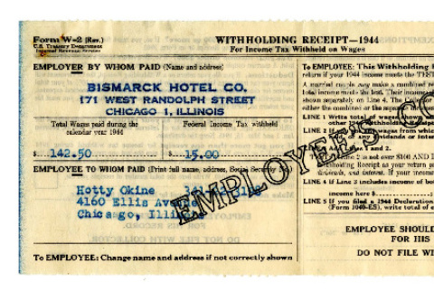 Withholding receipt 1944, Form W-2 (ddr-csujad-5-73)