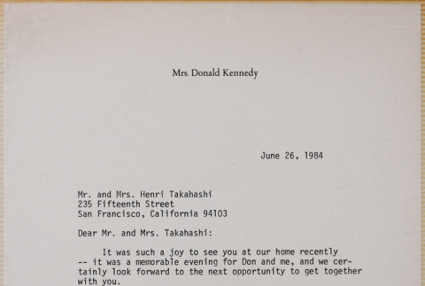 Letter from Mrs. Donald (Jeanne) Kennedy to Mr. and Mrs. Henri Takahashi (ddr-densho-422-621)