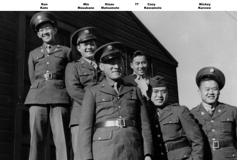 Six men in uniform at Camp Savage (ddr-ajah-2-796)