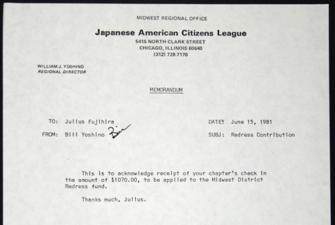 Memo to Julius Fujihira from Bill Yoshino (ddr-chijacl-1-626)
