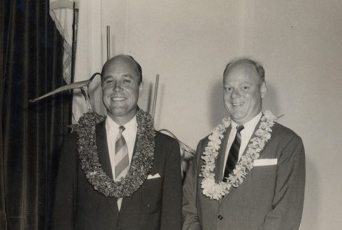 Hawaii Cancer Society presidents posing with leis (ddr-njpa-2-479)