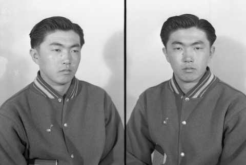 Portrait of a man in a letterman's jacket (ddr-fom-1-404)