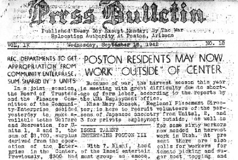 Poston Press Bulletin Vol. IV No. 18 (September 16, 1942) (ddr-densho-145-109)