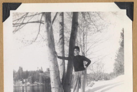 Man posing in the snow (ddr-densho-542-324)