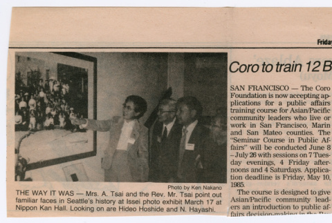 Pacific Citizen: Coro to train 12 Bay Area leaders with photo of The Way It Was exhibit (ddr-densho-446-449)