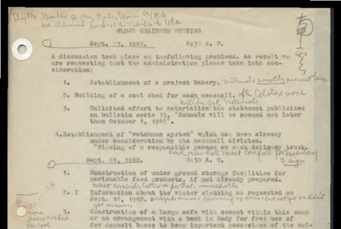 Minutes from the Heart Mountain Block Chairmen meeting, September 23, 1942 (ddr-csujad-55-279)