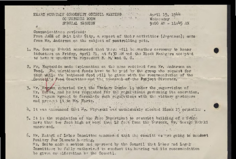Minutes from the Heart Mountain Community Council meeting, April 19, 1944 (ddr-csujad-55-554)