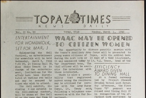 Topaz Times Vol. II No. 50 (March 1, 1943) (ddr-densho-142-113)