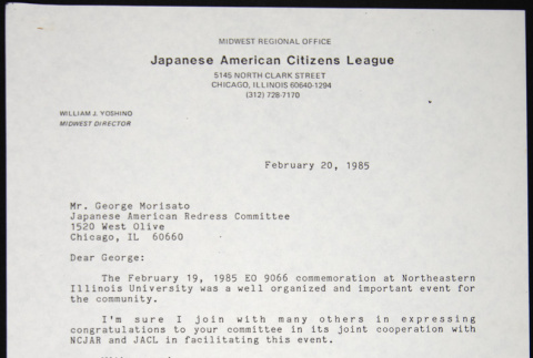 Letter to George Morisato from William Yoshino (ddr-chijacl-1-688)