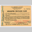Unlimited privilege card for Mitsuye Takemiya (ddr-densho-550-78)
