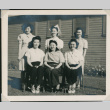 Six women posing outside barracks (ddr-densho-493-115)