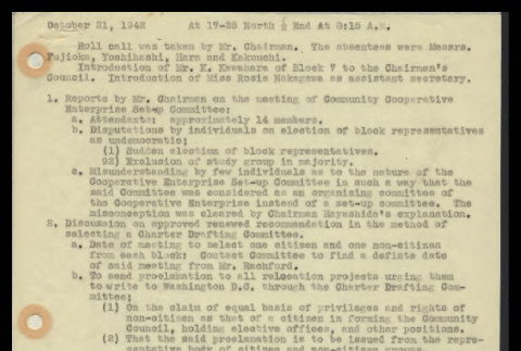 Minutes from the Heart Mountain Block Chairmen meeting, October 21, 1942 (ddr-csujad-55-297)