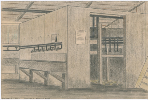 Drawing of the inside of a shower room at Tanforan Assembly Center (ddr-densho-392-21)