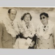 Two men and a woman wearing leis (ddr-njpa-1-1128)