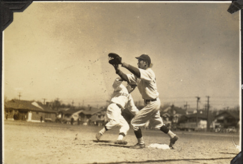 Man catching a ball another running to base (ddr-densho-326-456)