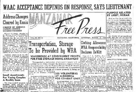 Manzanar Free Press Vol. III No. 21 (March 13, 1943) (ddr-densho-125-111)