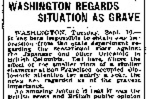 Washington Regards Situation as Grave (September 10, 1907) (ddr-densho-56-98)