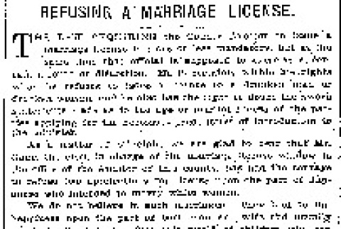Refusing a Marriage License. (September 29, 1910) (ddr-densho-56-187)