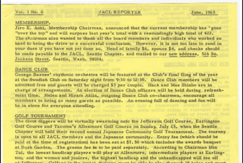 Seattle Chapter, JACL Reporter, Vol. II, No. 6, June 1965 (ddr-sjacl-1-73)