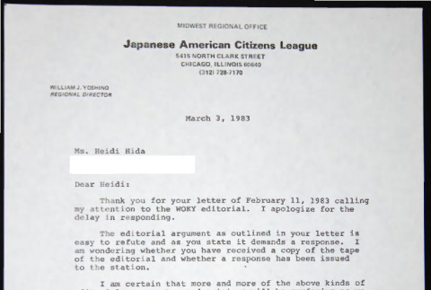 Letter to Heidi Hida from William Yoshino (ddr-chijacl-1-766)