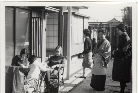 Five women and a child outside house (ddr-densho-426-460)