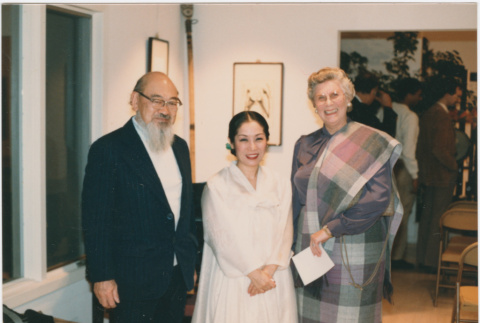 Kaneji Domoto with Sun Ock Lee and another woman at an art show (ddr-densho-377-317)