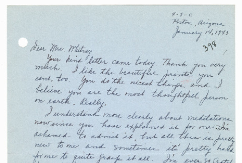 [ Letter to Mrs. Whitney from Louise Fukuda | January 14, 1943 ] (ddr-janm-22-103)