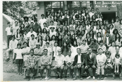 Group photograph of the Lake Sequoia Retreat campers, 1969 (ddr-densho-336-185)